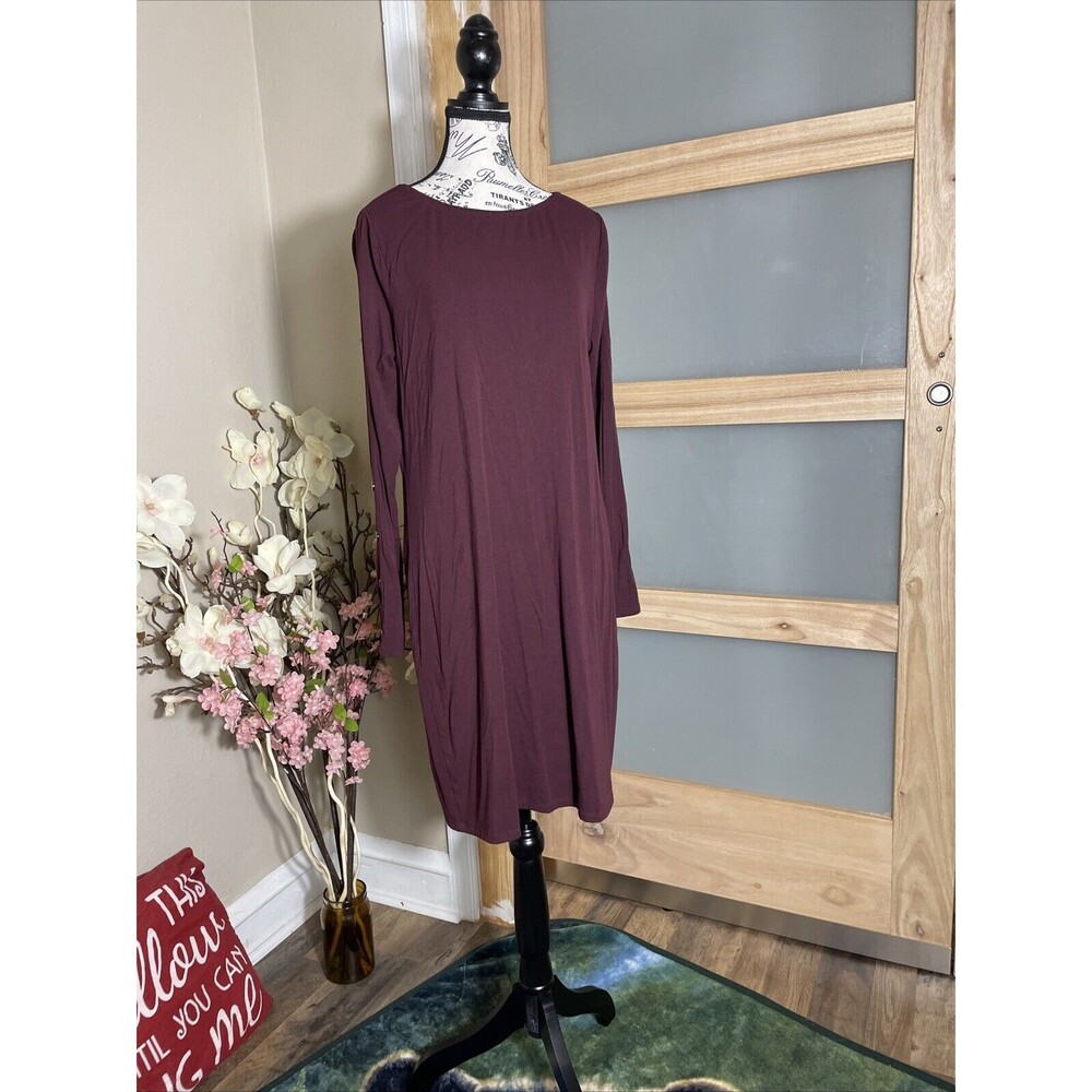 White House Black Market Burgundy Red Pullover Dress Long Sleeve Size Large - Picture 2 of 6